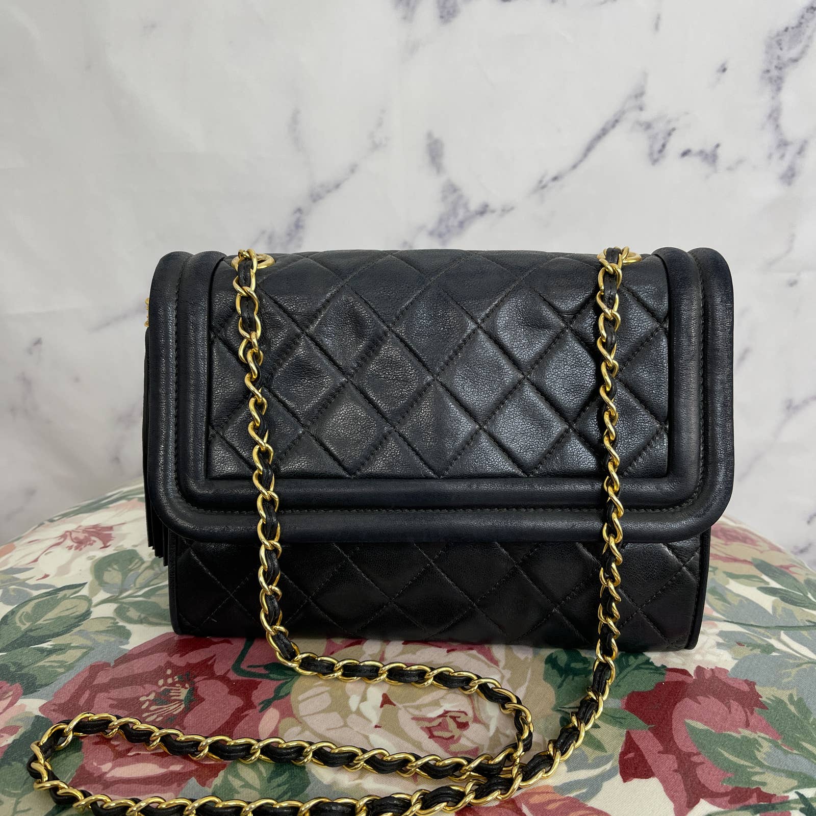 Chanel  Vintage Quilted Matelasse Tassel Chain Shoulder Bag