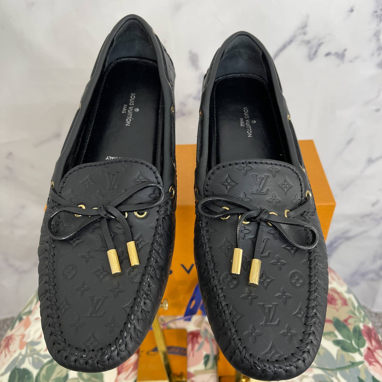 Louis Vuitton Aube Monogram Empreinte Leather Gloria Flat Loafers